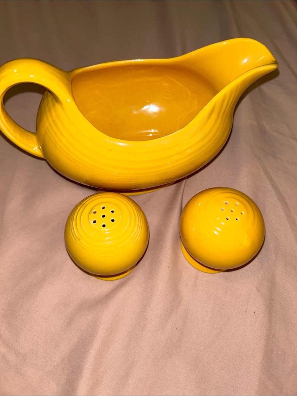 Gently Loved Fiesta Yellow Gravy Boat and Salt and Pepper Shakers